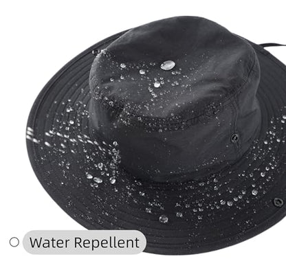 Connectyle Sun Hat for Men Women Outdoor UV Protection Safari Hat for Fishing Hiking Gardening Breathable Cowboy Hat UPF50 - color: Black