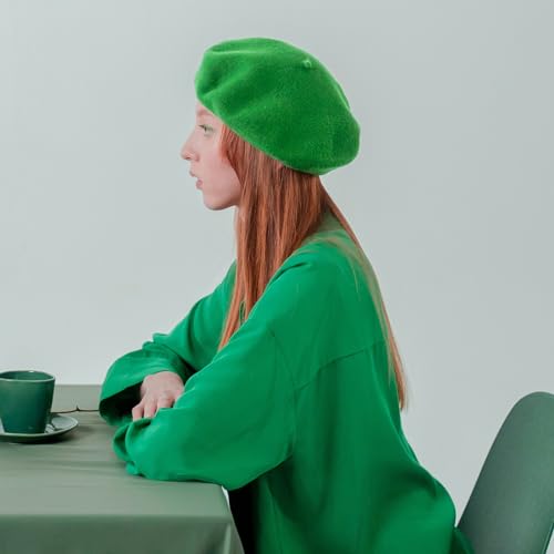 Gllutt Women Wool Beret Hat French Style Solid Color - color: Classic Green