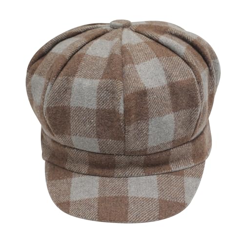 ZLYC Women Classic Newsboy Cap Visor 8 Panel Gatsby Cabbie Paperboy Hat - color: Plaid Coffee