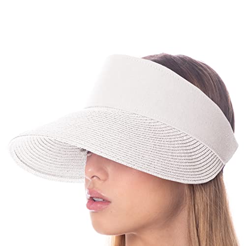 Sun Visor Hats Women Large Brim Summer UV Protection Beach Cap - color: White