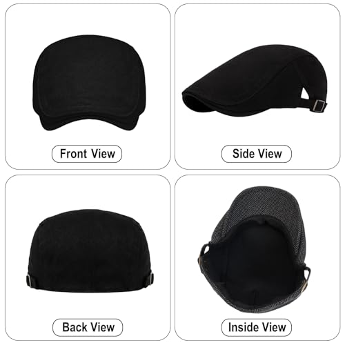 meioro Men's Cotton Newsboy Hat Striped Texture Adjustable Flat Cap - color: Black