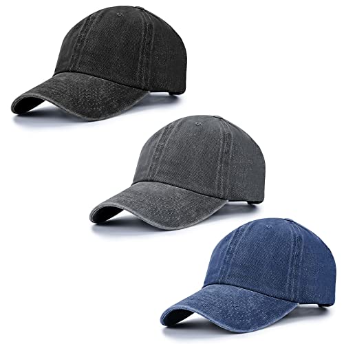 Baseball Cap Unisex Vintage Washed Distressed Cap,Retro Adjustable Dad Hats,Baseball Hat for Men Women - color: 3pcs-black+grey+navy