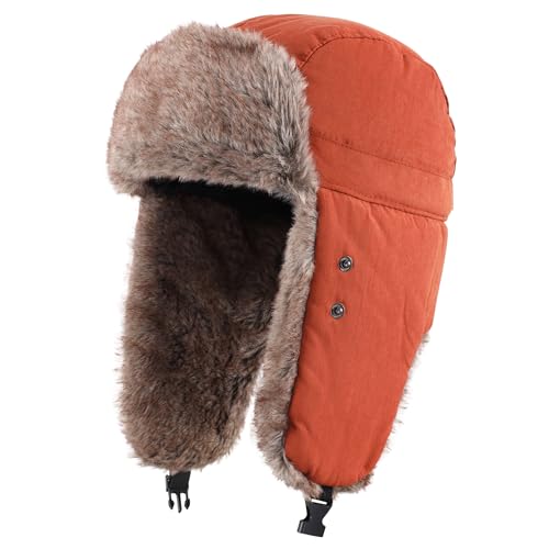 Home Prefer Mens Warm Faux Fur Trooper Trapper Hat Outdoor Reflective Winter Hunting Hat with Ear Flaps Face Mask - color: Brown