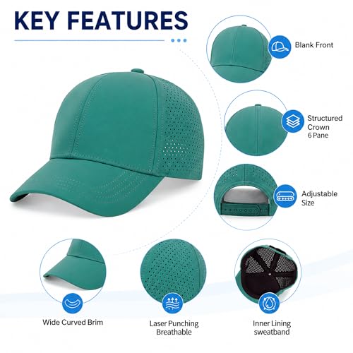 Quick Dry Baseball Cap Curved Brim Snapback Hat Mesh for Men Women - color: Lakegreen