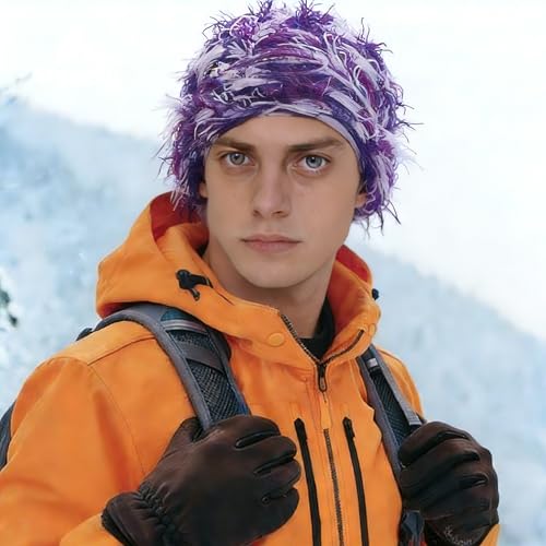 Distressed Ski Mask Balaclava, Yeat Shiesty Knitted Full-Face Mask - color: Purple