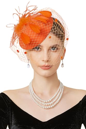 BABEYOND Fascinators Hats for Women Tea Party Pillbox Derby Wedding Hat - color: Orange