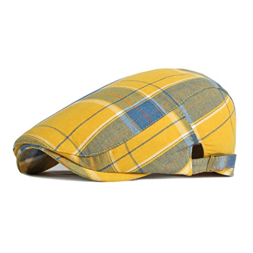 Unisex Classic Plaid Beret Newsboy Hats Flat Sun Hat Sport Golf Baseball Caps Cabbie Driving Cap Hats for Women Men - color: Yellow