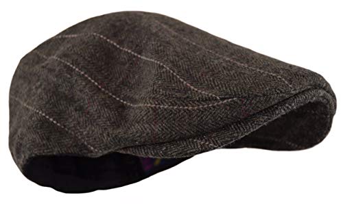 Wonderful Fashion Men's Classic Herringbone Tweed Wool Blend Newsboy Ivy Hat (Large/X-Large, Charcoal) - color: Brown Plaid, size: Large-X-Large