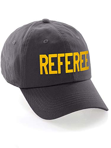 Classic Referee Hat Premium Cotton Low Profile Unstructured Adjustable Strapback - color: Charcoal Gold