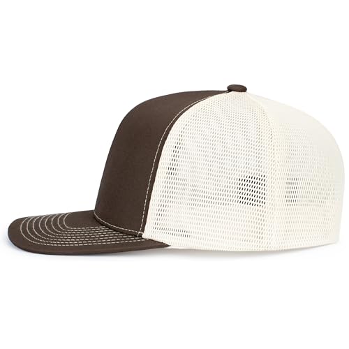 Pacific Headwear Contrast Stitch Trucker Pacflex Snapback Cap - color: Grey Brown/Beige/Grey Brown