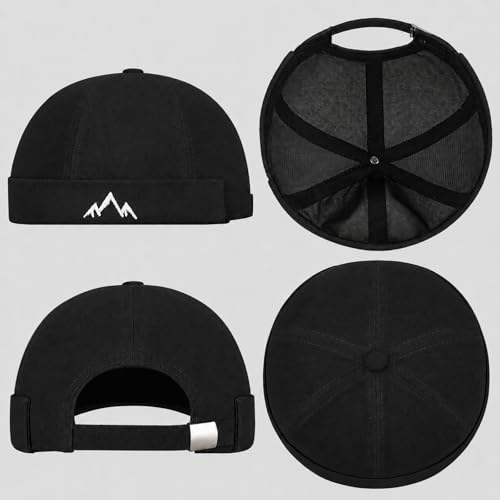 Outdoor Brimless Hat for Men Women, Adjustable Rolled Cuff Skull Cap - color: 2#black