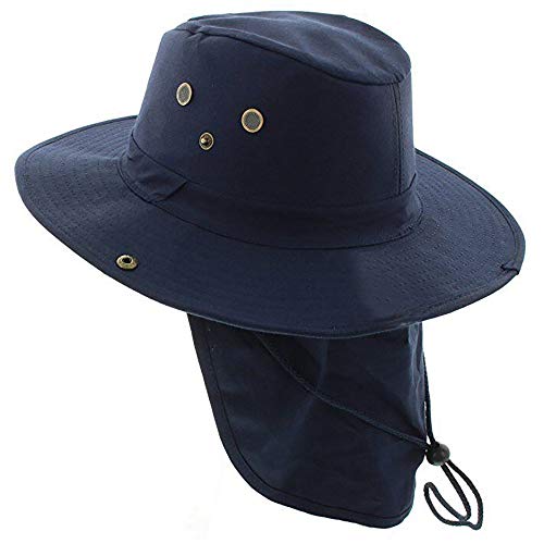 Mrlahat Wide Brim Outdoor Safari Summer Sun Protection Hat with Wide Ear and Neck Flap - color: Navy Blue, size: Medium
