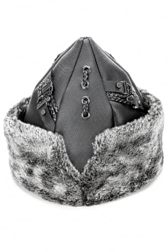 ihvan online Turkish Ottoman Bork Hat, Ertugrul Faux Leather Fur Winter Cap - color: Grey / Style-15