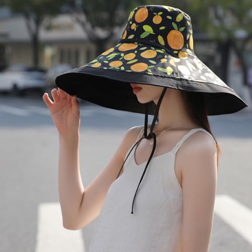6" Extra Wide Brim Sun Hats UPF 50+ UV Protection Packable Beach Hat Strap Women - color: R-black