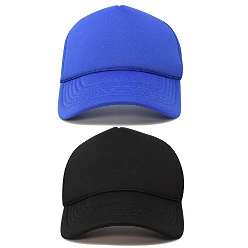 DALIX Solid Blank Trucker Hats Caps 2 Pack - color: Black and Royal Blue