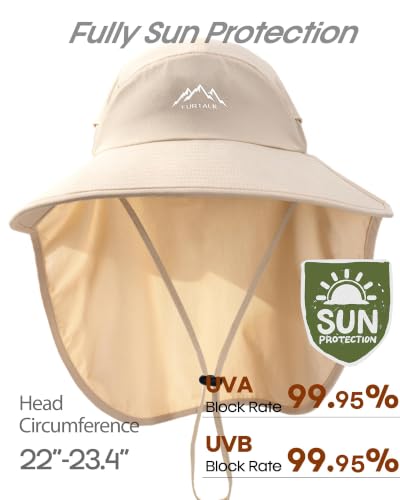 FURTALK Sun Hats with Neck Flap Sun Protection Fishing Hat for Men Women - color: Beige