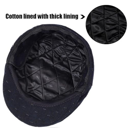 Men's Newsboy Hat with Earflaps Flat Ivy Caps Irish Cabbie Cap - color: Blue Spot