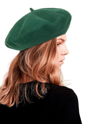 Women Wool Beret Hat, Classic French Artist Hat, Winter Warm Hat for Ladies - color: Dark Green