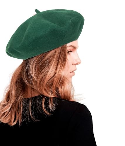 Women Wool Beret Hat, Classic French Artist Hat, Winter Warm Hat for Ladies - color: Dark Green