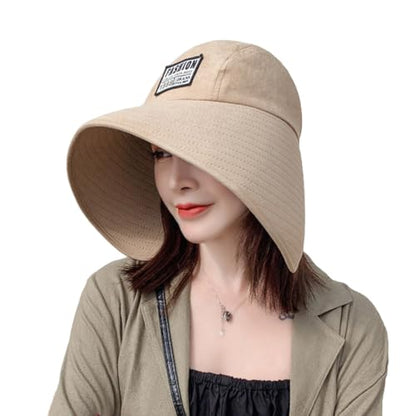 Women Floppy Sun Beach Hat Packable Wide Brim Bucket Hat UPF 50+ UV Protection Travel Beach Cap - color: Khaki