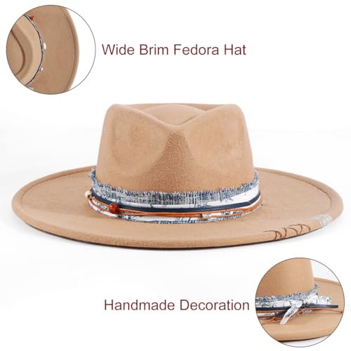 Big Brim Fedora Mens Women Boho Hat Handmade Dress Up Hats - color: Khaik