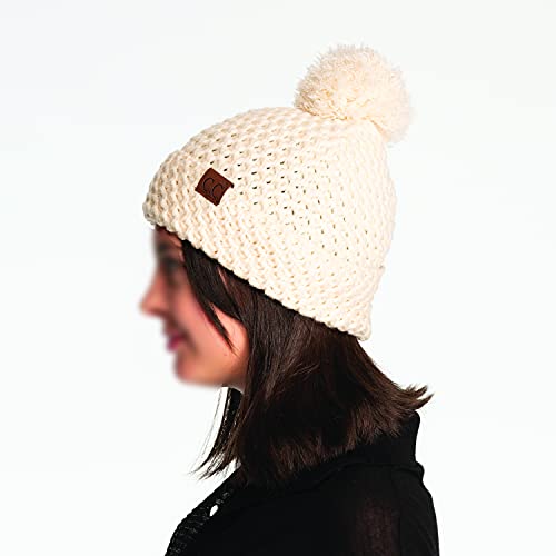 C.C Exclusives Women's Winter Seed Stitched Confetti Pom Beanie Hat (HAT-1816)(HAT-2214)(HAT-2085)(HAT-3841) - color: Bee Stitch Pattern-cream