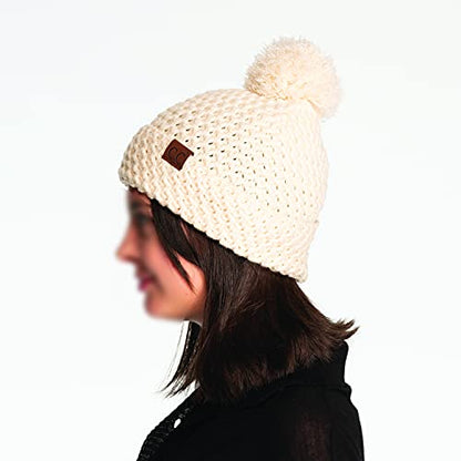 C.C Exclusives Women's Winter Seed Stitched Confetti Pom Beanie Hat (HAT-1816)(HAT-2214)(HAT-2085)(HAT-3841) - color: Bee Stitch Pattern-cream