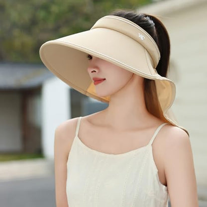 Sun Visor Hats for Women Wide Brim UPF 50+ UV Sun Protection Visor Hats Casual Adjustable Roll up Summer Beach Caps - color: B-pink