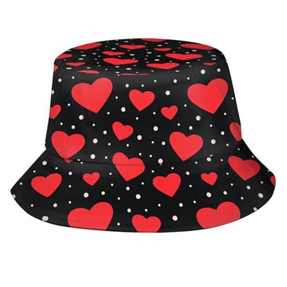 Valentine's Day Hearts Print Bucket Hat Summer Travel Fisherman Sun Hat Cap for Women Men Teens - color: Daya92