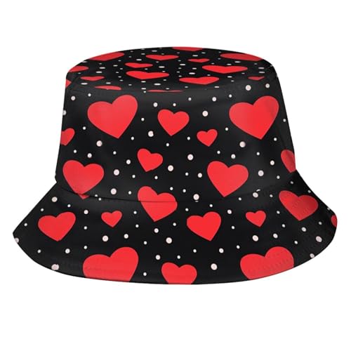 Valentine's Day Hearts Print Bucket Hat Summer Travel Fisherman Sun Hat Cap for Women Men Teens - color: Daya92