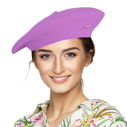 Classic Wool French Red Beret Hats for Women Men - color: M--light Purple