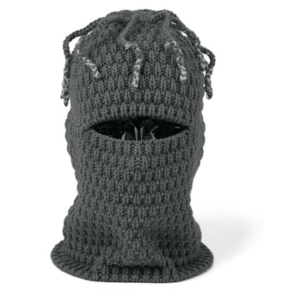 CLAPE Distressed Balaclava for Men, Funny Knitted Ski Motorcycle Mask Distressed Winter Windproof Snow Full Face Cover Mask - color: Khwb24010-gray