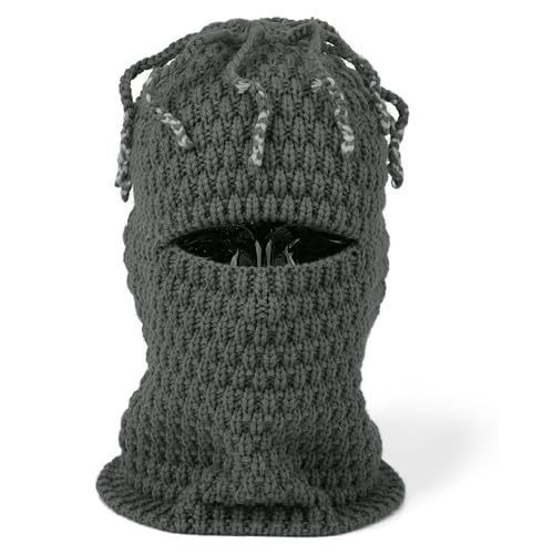 CLAPE Distressed Balaclava for Men, Funny Knitted Ski Motorcycle Mask Distressed Winter Windproof Snow Full Face Cover Mask - color: Khwb24010-gray