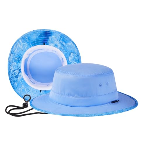 UPF 50+ Foldable Sun Hat Patterned Under Brim Bucket Hats for Summer Hiking Fishing Beach Safari Men Women - color: Clear Sky Blue, size: Medium