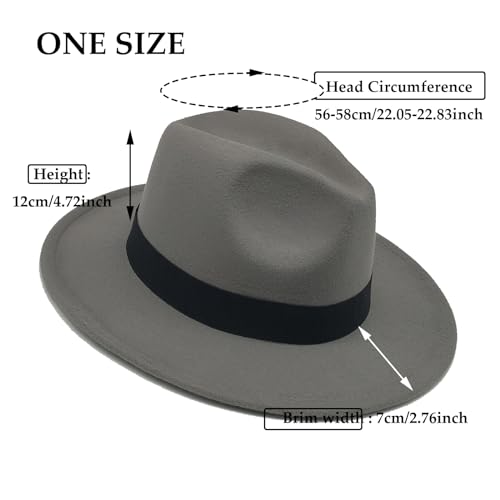 Mens Fedora Hats Classic Wide Brim Fedora Hat for Women Men Dress Hats Panama Hat with Band - color: Light Grey