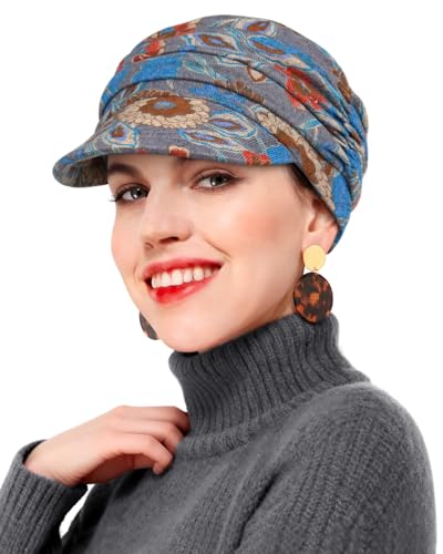 Newsboy Chemo Hat for Women - Soft Cap with Brim for Cancer & Alopecia - color: Blue-a