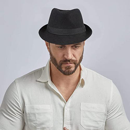 Unisex 20s Trilby Fedora-Hat Manhattan Short-Brim Structured Gangster Hat