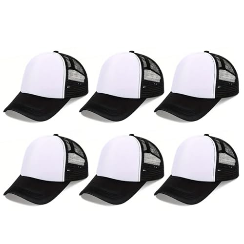 Trucker Hats Bulk Blank Mesh Sublimation Blank Hats Adjustable Baseball Caps Hats for Men and Women - color: 6pcs Black and White Hat