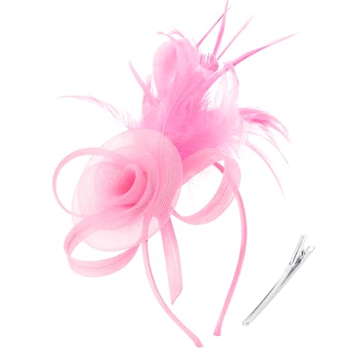 DRESHOW Fascinators Hats for Women Tulle Feather Tea Party Fascinator Hats - color: Pink