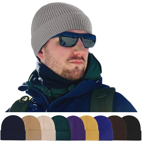 Beanie for Men Women Cuffed Thick Knitted Skull Cap Unisex Winter Hat - color: Grey