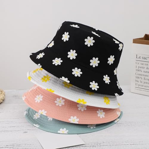 Printed Bucket Hat - Reversible Packable Summer Travel Beach Sun Cap for Men Women Teens - color: Daisy Pink