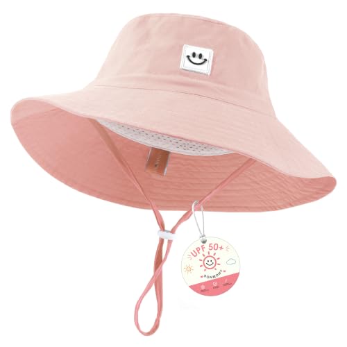 Kids Sun Hat Smile Face Bucket Hat Toddler Hat Wide Brim Adjustable Strap - color: Pink, size: 3-8T