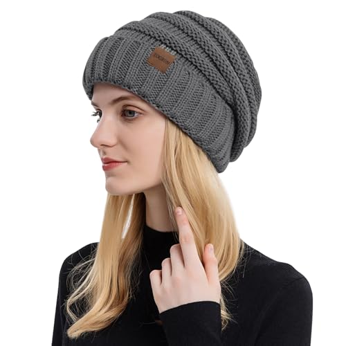 ZOORON Womens Winter Hat Slouchy Beanies for Women Cable Knit Beanie Hats - color: 1pack- Dark Gray