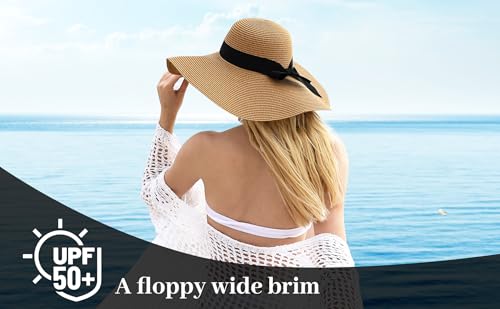 Beach Sun Straw Hats for Women, UPF 50+ UV Sun Protection Summer Straw Hat - color: B - Bege