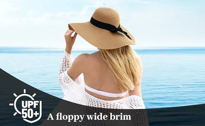 Beach Sun Straw Hats for Women, UPF 50+ UV Sun Protection Summer Straw Hat - color: B - Bege