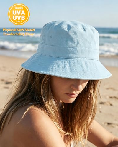 HONGTEYA Bucket Sun Hats for Woman Men Cotton Summer Beach Hat Golf Fishing - color: Light Denim, size: Medium