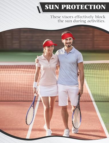 12 Pack Sun Visor Hats Softball Adjustable Cap Sun Protection for Women Men - color: Red