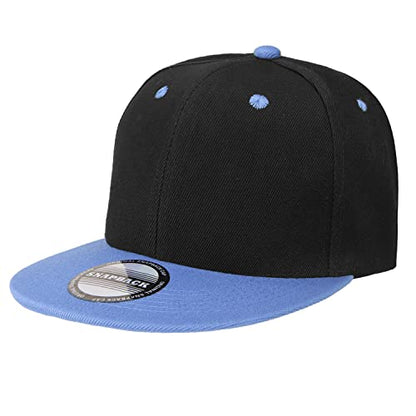 Falari Wholesale 12 Pack Snapback Hat Cap Hip Hop Style Flat Bill Blank Solid Color Adjustable Size - color: 12-pack Black/Sky Blue