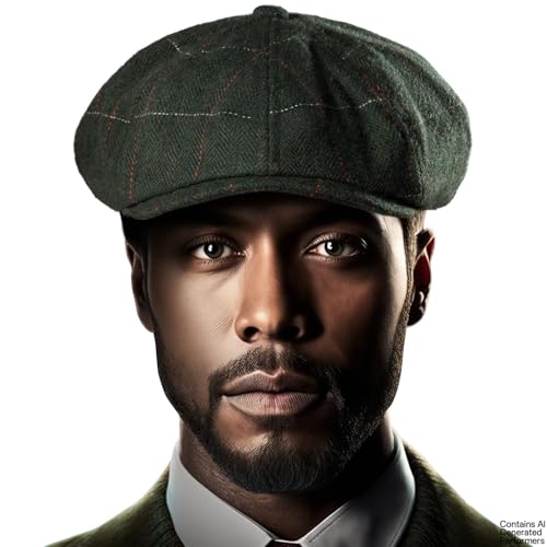 LADYBRO 8 Panel Newsboy Hats for Men Cap Irish Wool Blend Tweed, Adjustable - color: 004 Plaid Green, size: 7 3/4-8