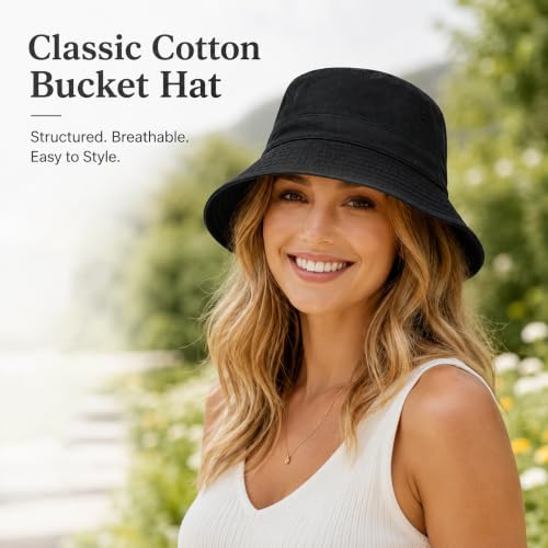 Cotton Bucket Hat Packable Beach Sun Hat for Women Men - color: Navy+black+lightgrey